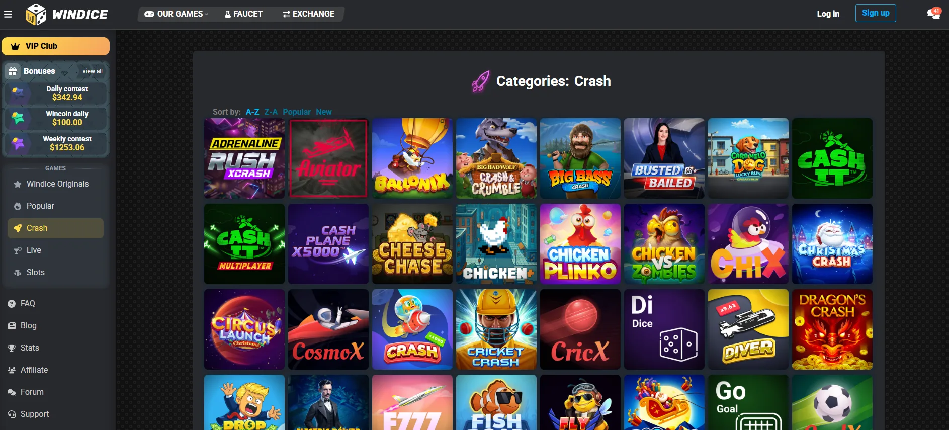 WinDice catalogue de jeux